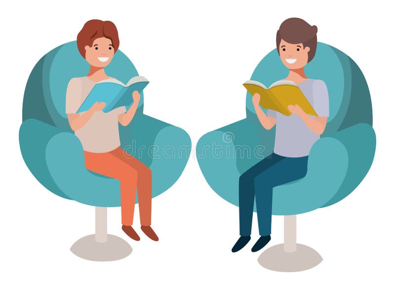 Men sitting in sofa with book avatar character vector illustration design