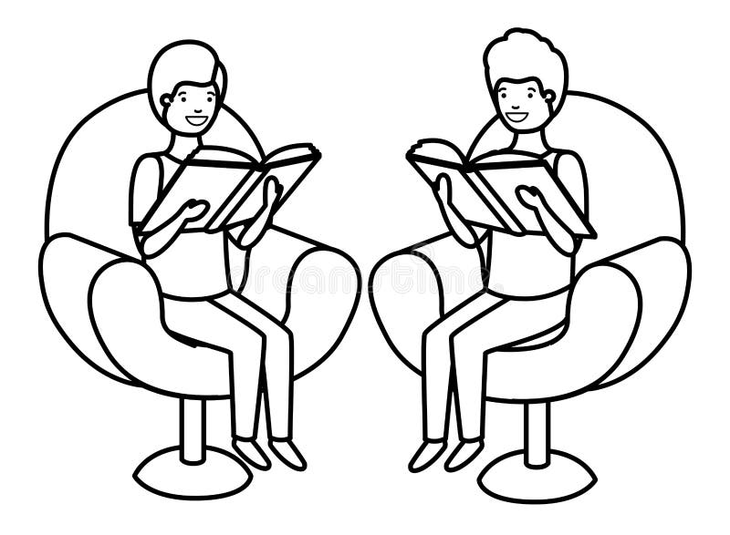 Men sitting in sofa with book avatar character vector illustration design