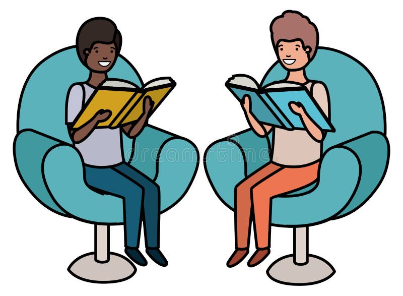 Men sitting in sofa with book avatar character vector illustration design