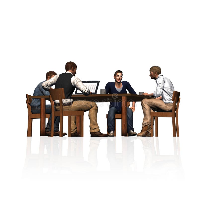 Men Sitting at Table in a Meeting - Business - Stock Illustration