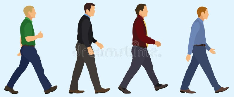 Men Walking in a Line. White or Caucasian men wearing business casual clothes walking in a line or in a queue Men Walking in a Line. White or Caucasian men wearing business casual clothes walking in a line or in a queue