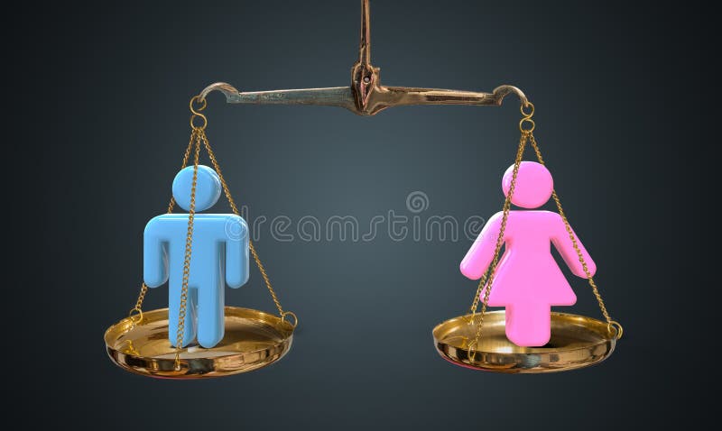Men and women equality concept. Scales are comparing men and women
