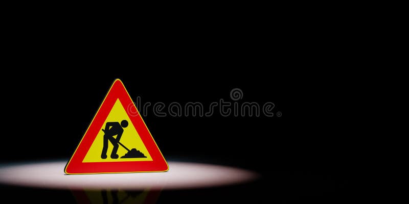 Men at Work Triangle Road-Sign Spotlighted on Black Background vector illustration