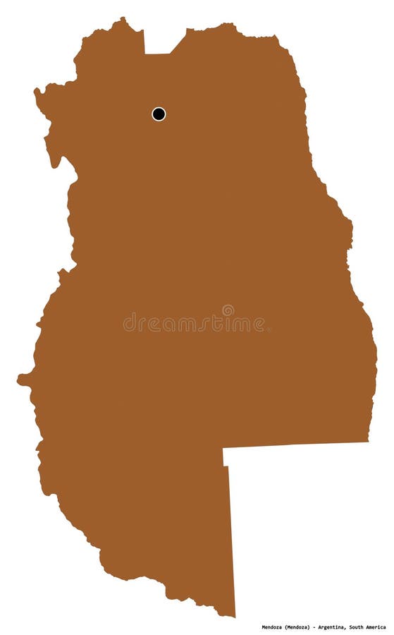 Mendoza Provinz Argentinien auf Weiß. Muster. Form der Provinz Mendoza von Argentinien mit seiner Hauptstadt auf weißem Hintergrund isoliert. Zusammensetzung von strukturierten Texturen 3d Rendering