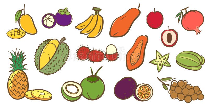 Mengelings tropische vruchten inzameling, leuke kleurrijke vectorillustratio stock illustratie Mengelings tropische vruchten inzameling, leuke kleurrijke vectorillustratio stock illustratie