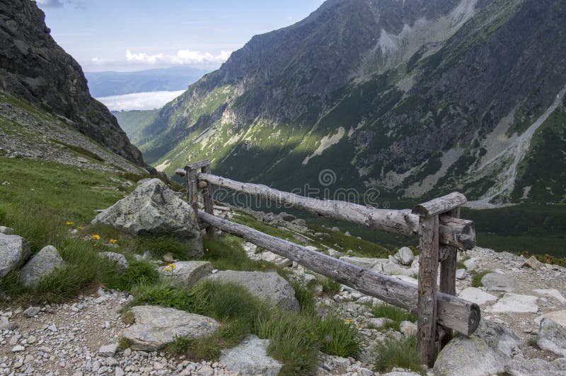 Mengusovska dolina, important hiking trail to hight mount Rysy, High Tatra mountains, Slovakia, amazing view with green hills