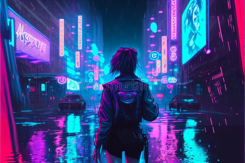 Garota de anime cyberpunk em rosa