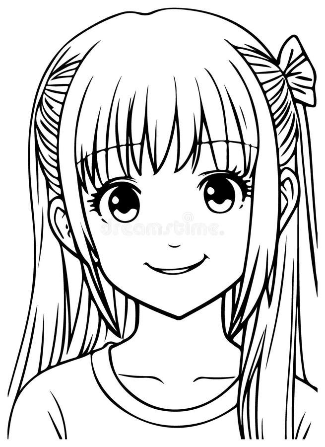 Menina Anime Sorrindo Coloração Vetorial Para Crianças Ilustração