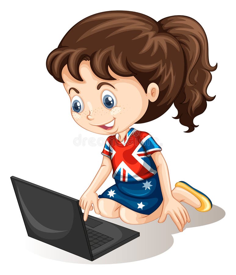Menina australiana que trabalha no computador ilustração do vetor Menina australiana que trabalha no computador ilustração do vetor