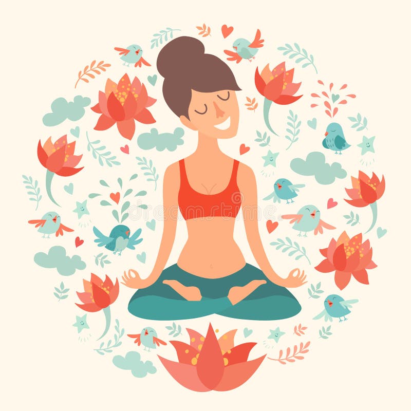 Menina bonita na posição dos lótus sobre o fundo do círculo ilustração royalty free Menina bonita na posição dos lótus sobre o fundo do círculo ilustração royalty free
