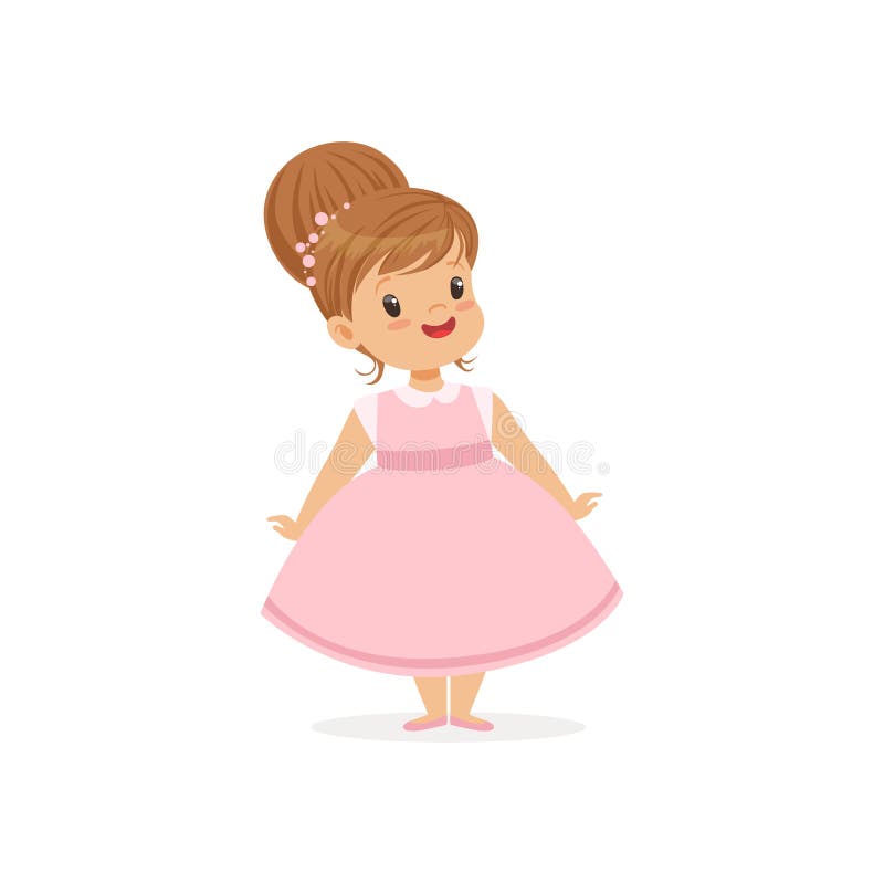 A menina bonita que levanta no vestido cor-de-rosa, jovem senhora vestiu-se acima na ilustração retro clássica do vetor do estilo