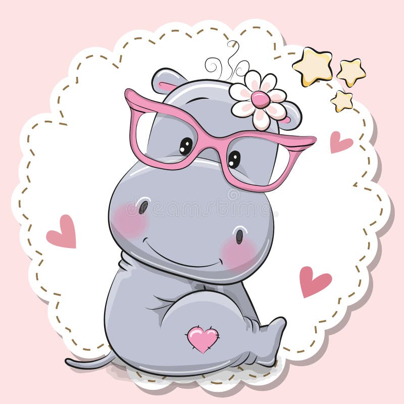 Menina bonito do hipopótamo em monóculos cor-de-rosa ilustração do vetor Menina bonito do hipopótamo em monóculos cor-de-rosa ilustração do vetor