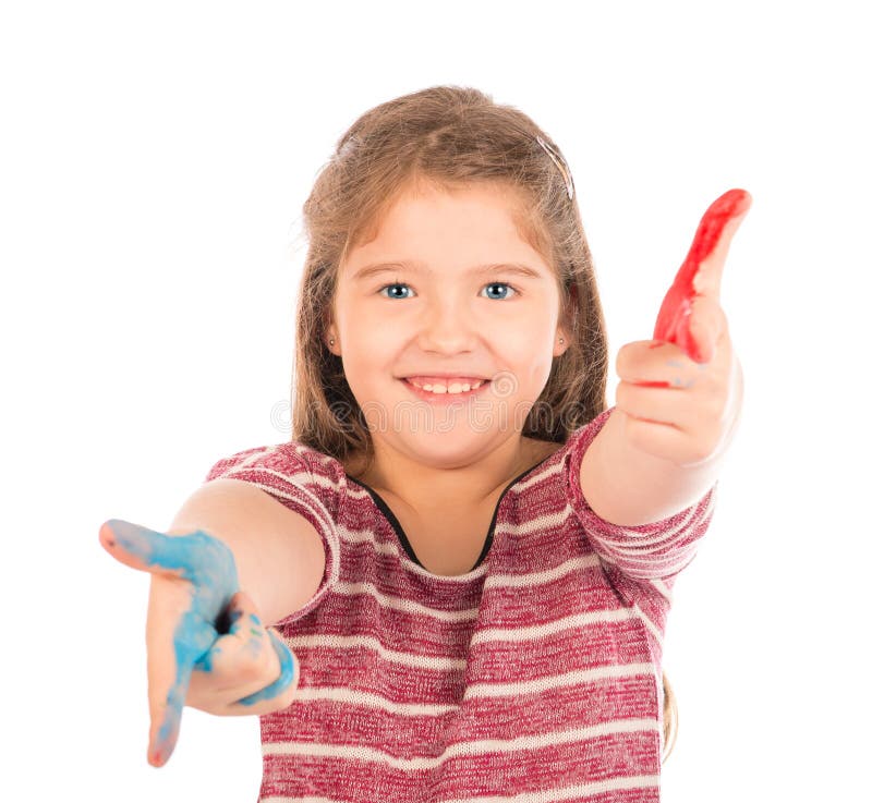 Menina bonito que joga com pintura fotografia de stock Menina bonito que joga com pintura fotografia de stock