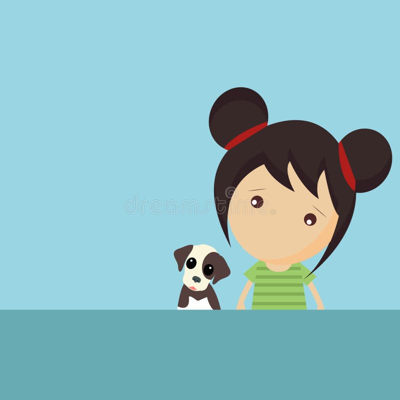 Menina bonito triste e cachorrinho ilustração royalty free