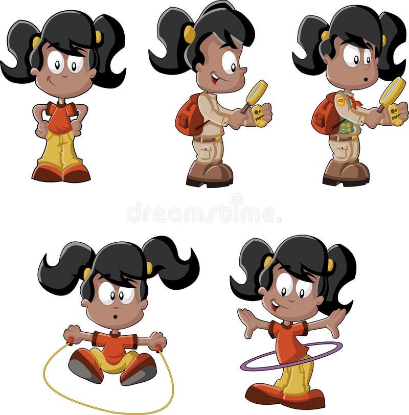 Menina brincalhão bonito do preto dos desenhos animados ilustração stock Menina brincalhão bonito do preto dos desenhos animados ilustração stock