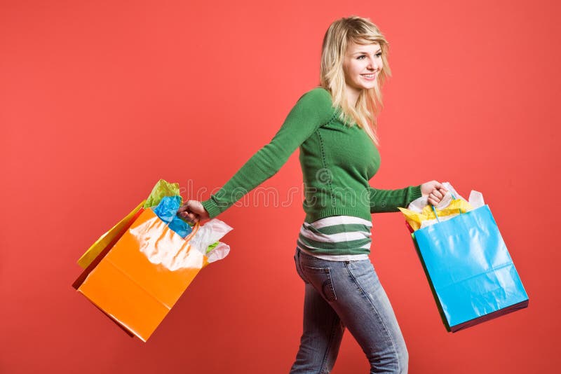 Menina caucasiano de compra imagem de stock Menina caucasiano de compra imagem de stock