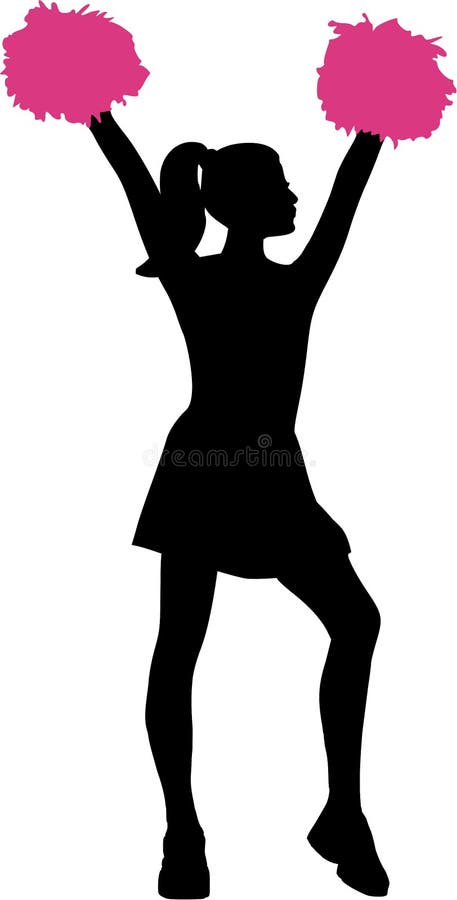 Silhouette of a Cheerleading girl with pink pompoms. Silhouette of a Cheerleading girl with pink pompoms