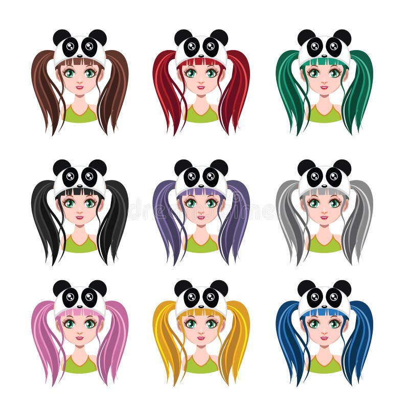 Menina De Emo - 9 Cores Diferentes Do Cabelo Ilustração do Vetor -  Ilustração de menina, cabelo: 67145495