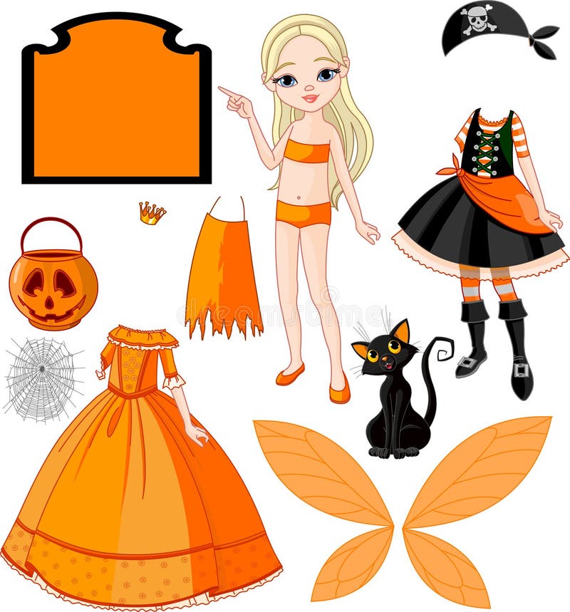 Menina com os vestidos para o partido de Halloween ilustração stock Menina com os vestidos para o partido de Halloween ilustração stock