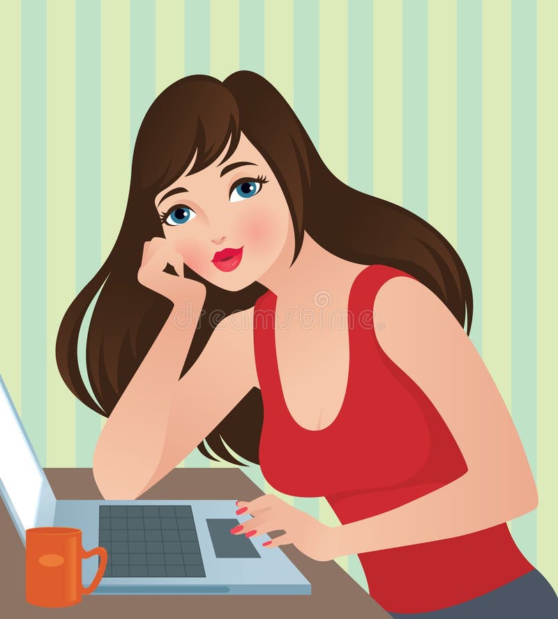 Rapariga com portátil ilustração stock