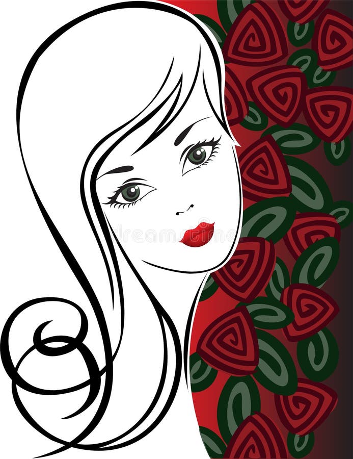 Rapariga com Rosas ilustração stock