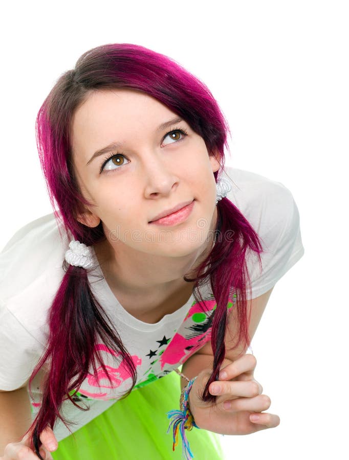 Menina cor-de-rosa estranha do emo do cabelo fotografia de stock Menina cor-de-rosa estranha do emo do cabelo fotografia de stock