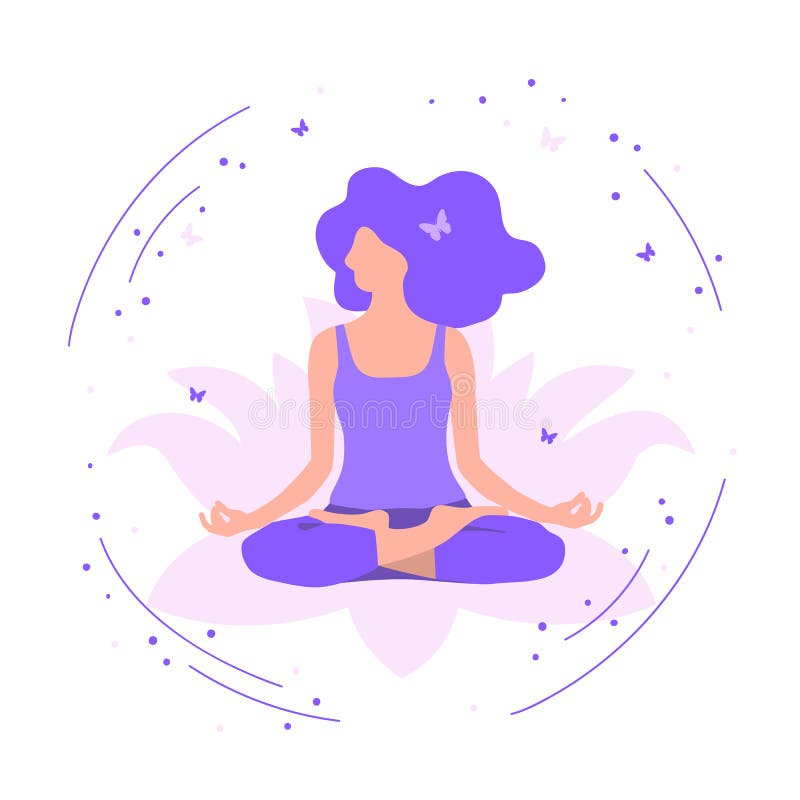Menina da ioga na posição de lótus Jovem mulher que medita, projeto liso Ilustração do vetor ilustração royalty free Menina da ioga na posição de lótus Jovem mulher que medita, projeto liso Ilustração do vetor ilustração royalty free