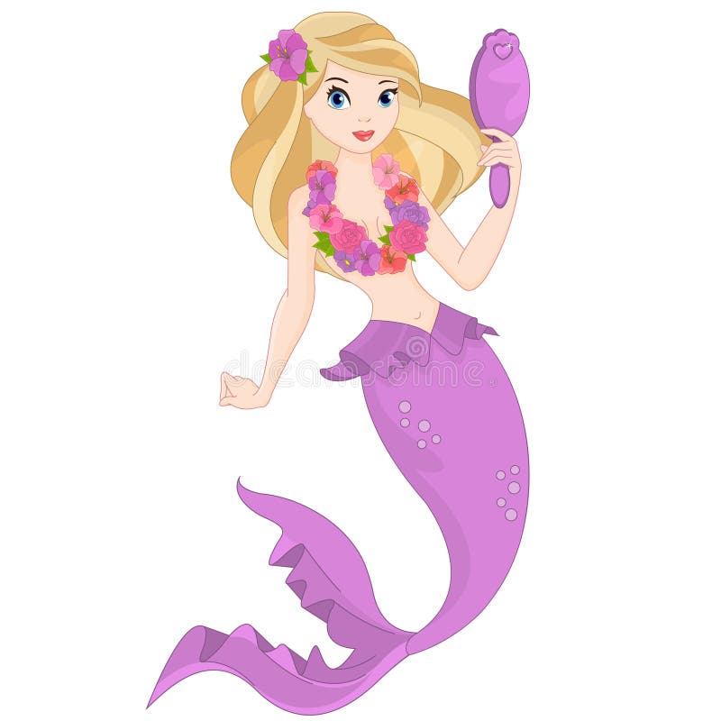 Menina da sereia antes do espelho ilustração stock Menina da sereia antes do espelho ilustração stock
