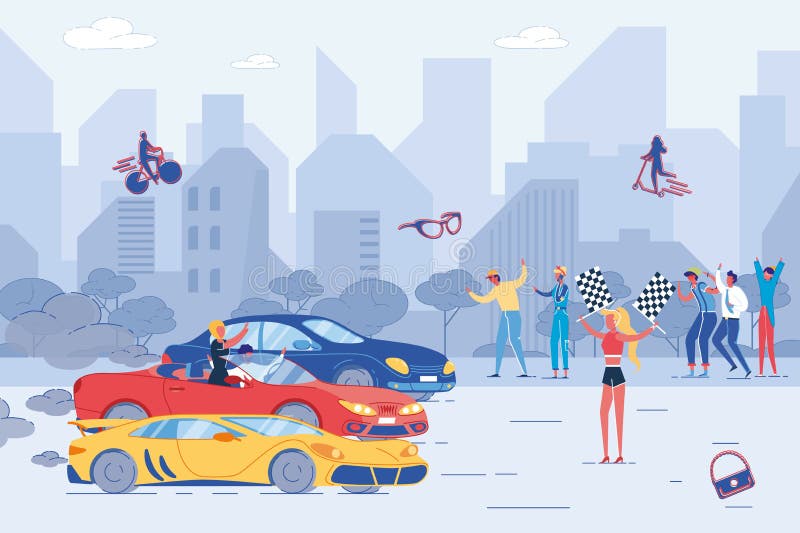 Competição de corridas de carros de rua, ilustração vetorial de