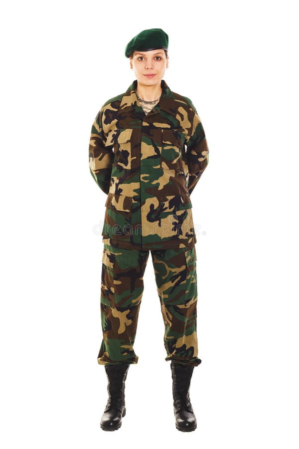 Menina do soldado no uniforme militar