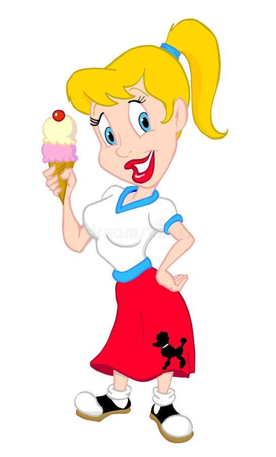 menina dos anos 50 com um cone de gelado ilustração royalty free menina dos anos 50 com um cone de gelado ilustração royalty free