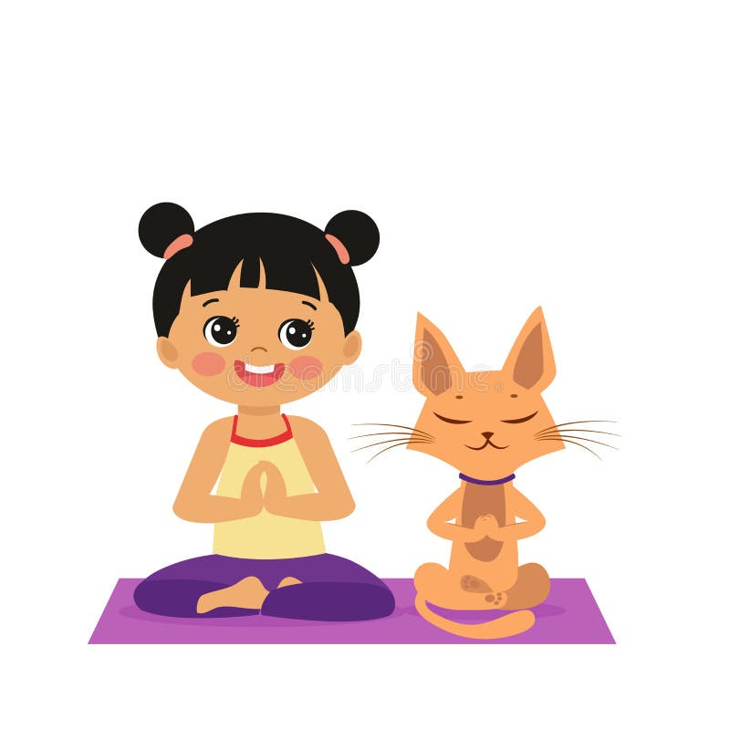 gato bonito desenho infantil. meditando gatos em pose de ioga. design de  estilo simples de cor lisa. elementos ajustados do vetor. desenho  escandinavo para bebê, crianças e crianças moda impressão têxtil. 2100543