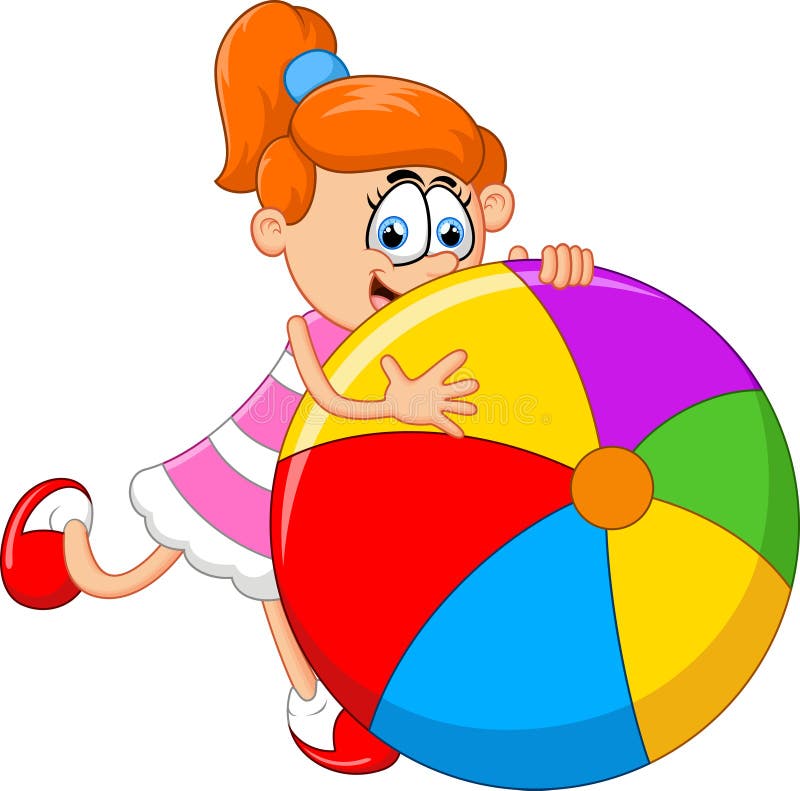 Menina dos desenhos animados que guarda a bola ilustração do vetor Menina dos desenhos animados que guarda a bola ilustração do vetor