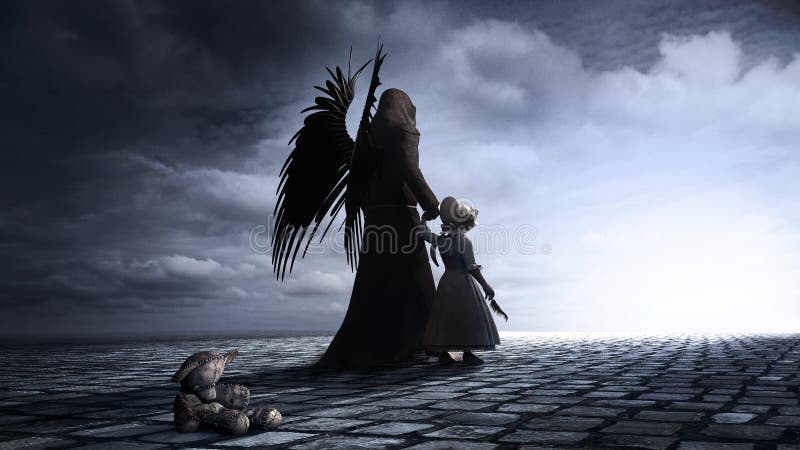 Menina e anjo ilustração royalty free Menina e anjo ilustração royalty free