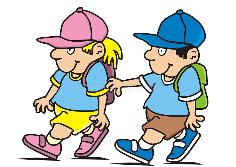 A menina e o menino com schoolbag, crianças do tvo vão educar, eps ilustração stock A menina e o menino com schoolbag, crianças do tvo vão educar, eps ilustração stock