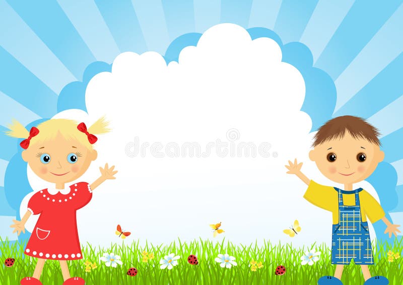 A menina e o menino em um prado. ilustração stock A menina e o menino em um prado. ilustração stock