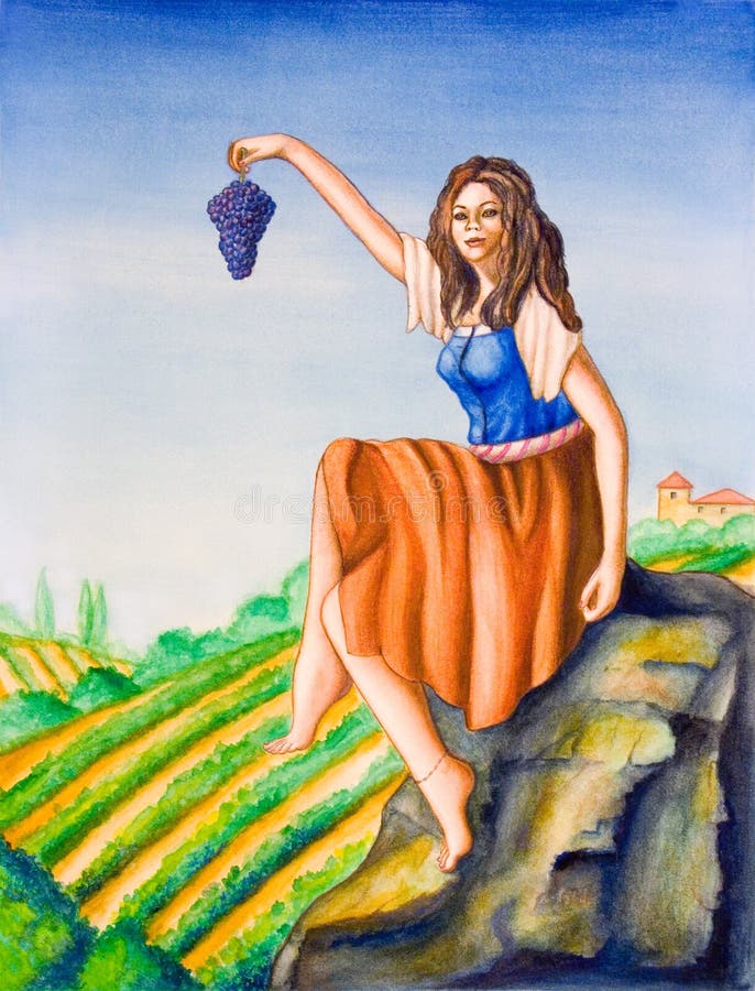 Rapariga do campo e vinha ilustração royalty free