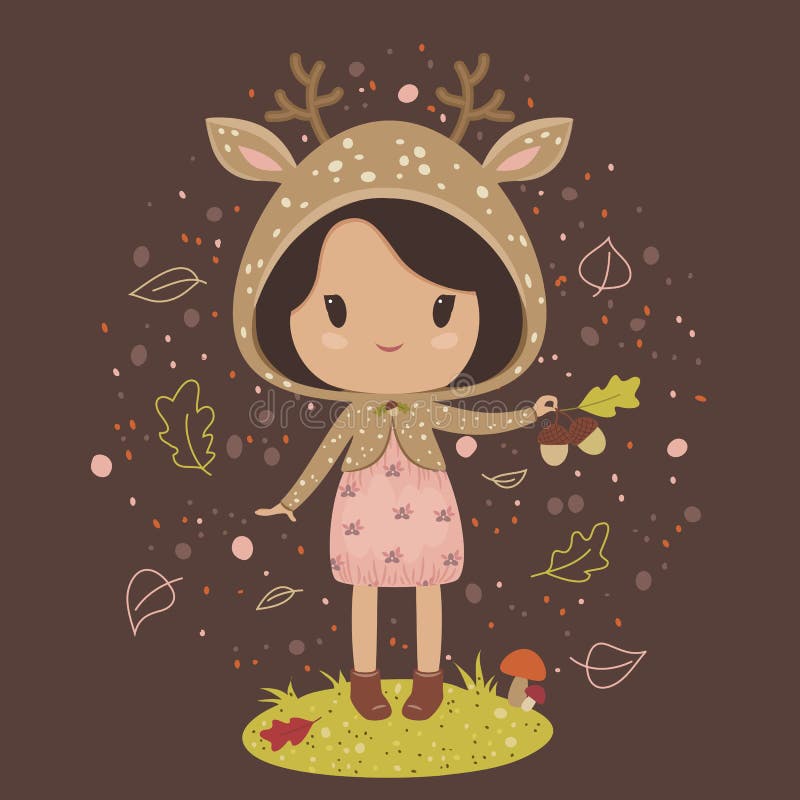 Menina em um traje dos cervos ilustração do vetor Menina em um traje dos cervos ilustração do vetor