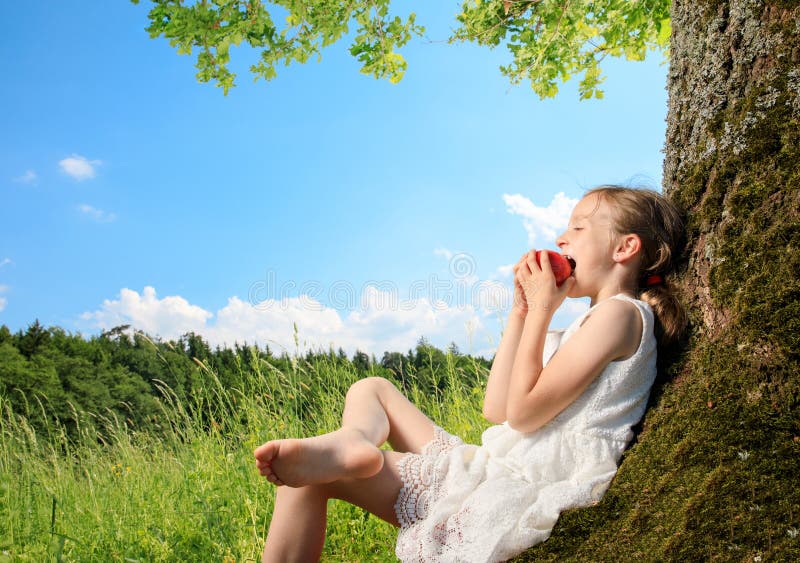 Menina em uma árvore fotos de stock Menina em uma árvore fotos de stock