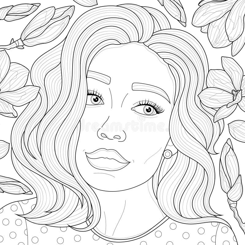 Line Art Retrato Menina Agradavelmente Surpreendida Desenhado