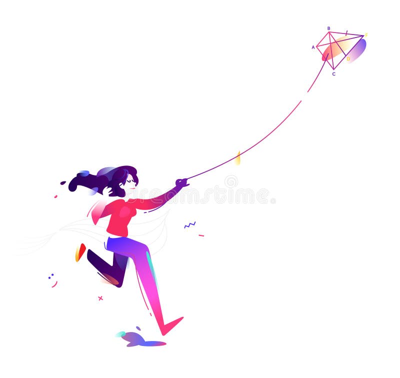 A menina está lançando um papagaio Comece um projeto novo, partida Caráter de uma senhora do negócio Ilustração do vetor em um es ilustração do vetor A menina está lançando um papagaio Comece um projeto novo, partida Caráter de uma senhora do negócio Ilustração do vetor em um es ilustração do vetor