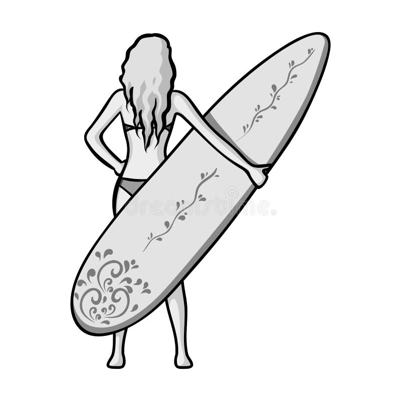 A menina está mantendo um ícone da prancha no estilo monocromático isolado no fundo branco ilustração stock A menina está mantendo um ícone da prancha no estilo monocromático isolado no fundo branco ilustração stock