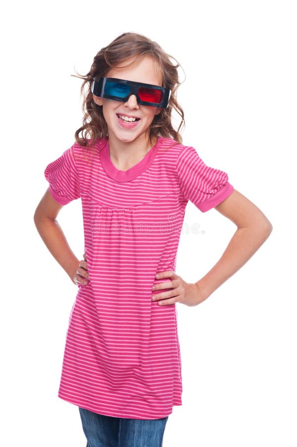 Menina Excited de dez anos em vidros estereofónicos fotografia de stock royalty free Menina Excited de dez anos em vidros estereofónicos fotografia de stock royalty free