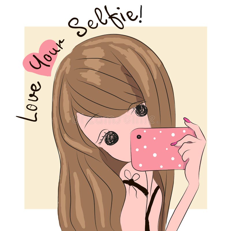 A menina faz o selfie ilustração stock A menina faz o selfie ilustração stock