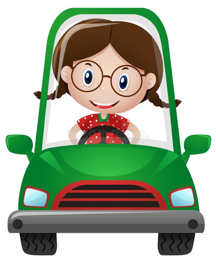 Menina feliz que conduz o carro verde ilustração stock Menina feliz que conduz o carro verde ilustração stock