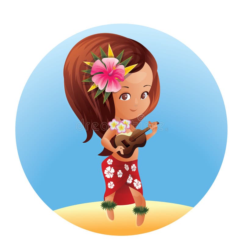 Menina havaiana dos desenhos animados da uquelele de Luau