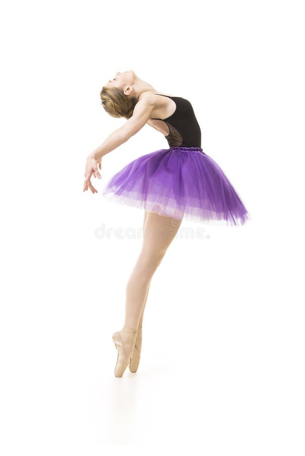Menina no tutu roxo e no bailado preto da dan?a da malha fotos de stock Menina no tutu roxo e no bailado preto da dan?a da malha fotos de stock
