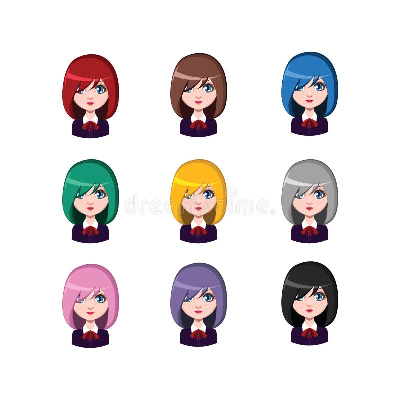 Menina De Emo - 9 Cores Diferentes Do Cabelo Ilustração do Vetor -  Ilustração de menina, cabelo: 67145495