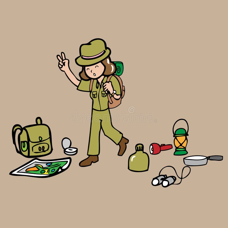 A menina prepara-se acampando ilustração stock A menina prepara-se acampando ilustração stock