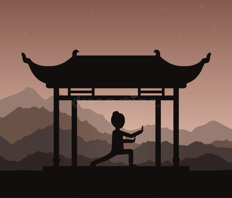 Menina qigong de execução ou exercícios taijiquan na noite ilustração royalty free Menina qigong de execução ou exercícios taijiquan na noite ilustração royalty free